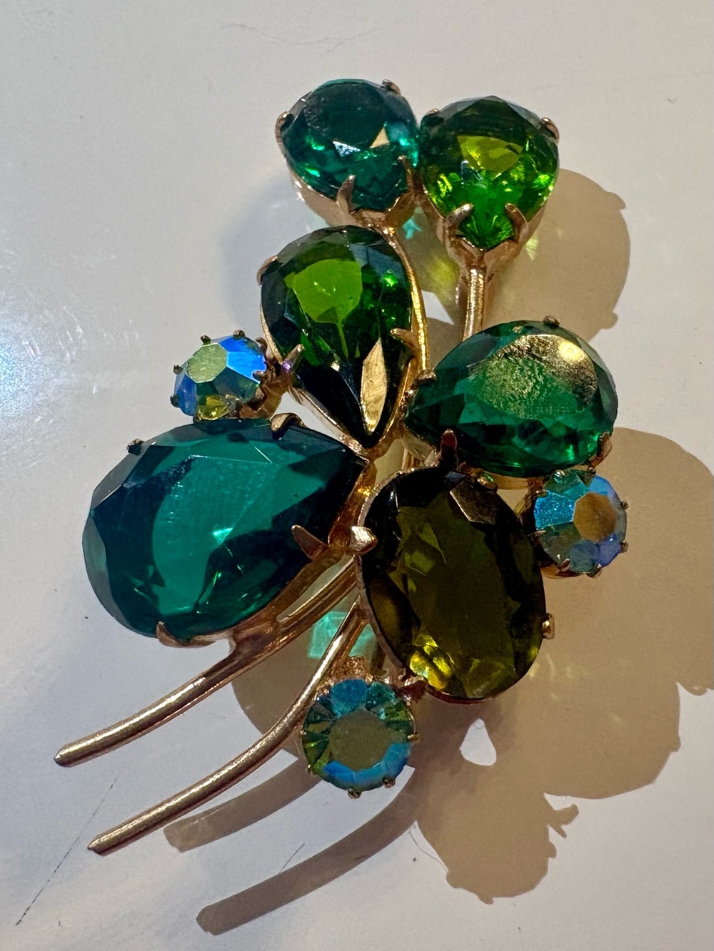 Vintage Green Crystal Floral Brooch - Women Jewelry